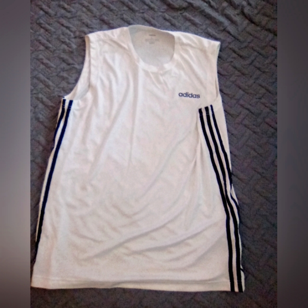 Adidas Dri Fit Men's Tank Large , white and black stripe